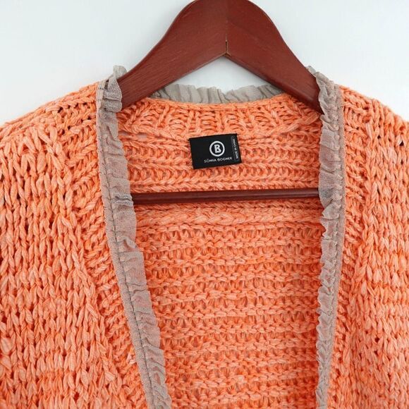 Sonia Bogner Artsy Cardigan Womens 14 Peach Ribbon Yarn Open Front Art-to-Wear - Picture 6 of 13